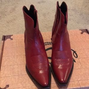 Rich dark red soft leather ankle cowboy boot